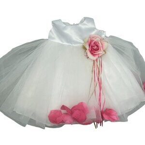 Kids dreams dress puffy big flower strings pearls hanging flower petals tie medi